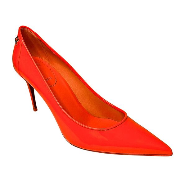 Christian Louboutin Sporty Kate 85 Patent Pumps Sunrise Orange Size 37.5 Heels - Picture 1 of 14